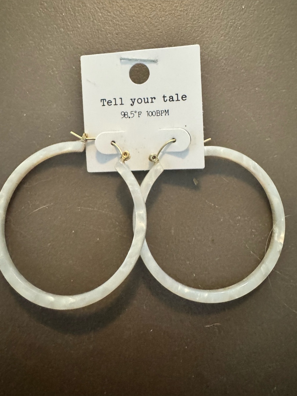 Tell Your Tale White Marbled Hoop Earrings